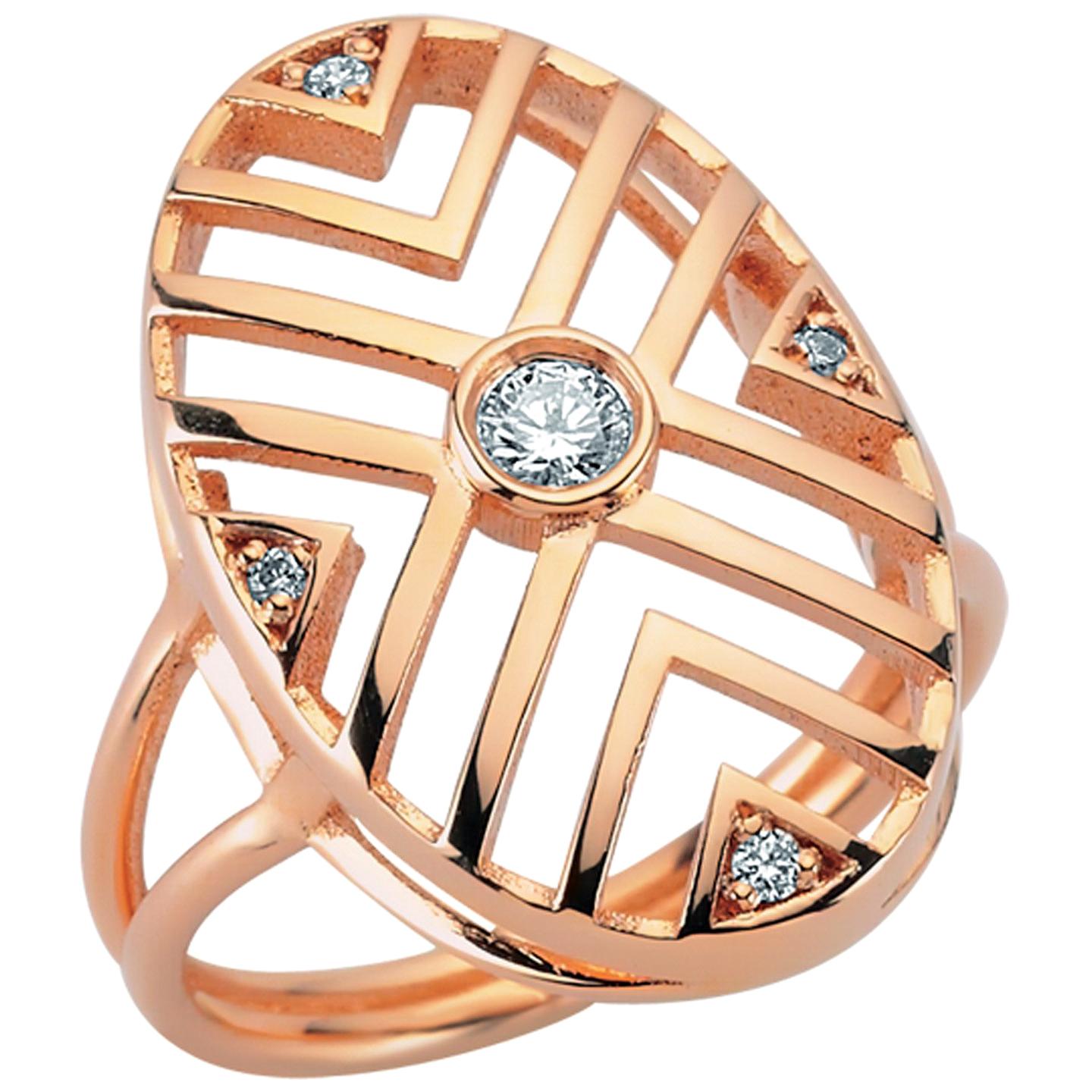 14 Karat Rose Gold White Diamond Geometria Oval Ring For Sale