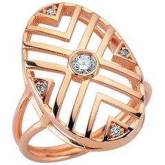 14 Karat Rose Gold White Diamond Geometria Oval Ring
