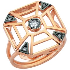 14 Karat Rose Gold White Diamond Geometric Square Cocktail Ring