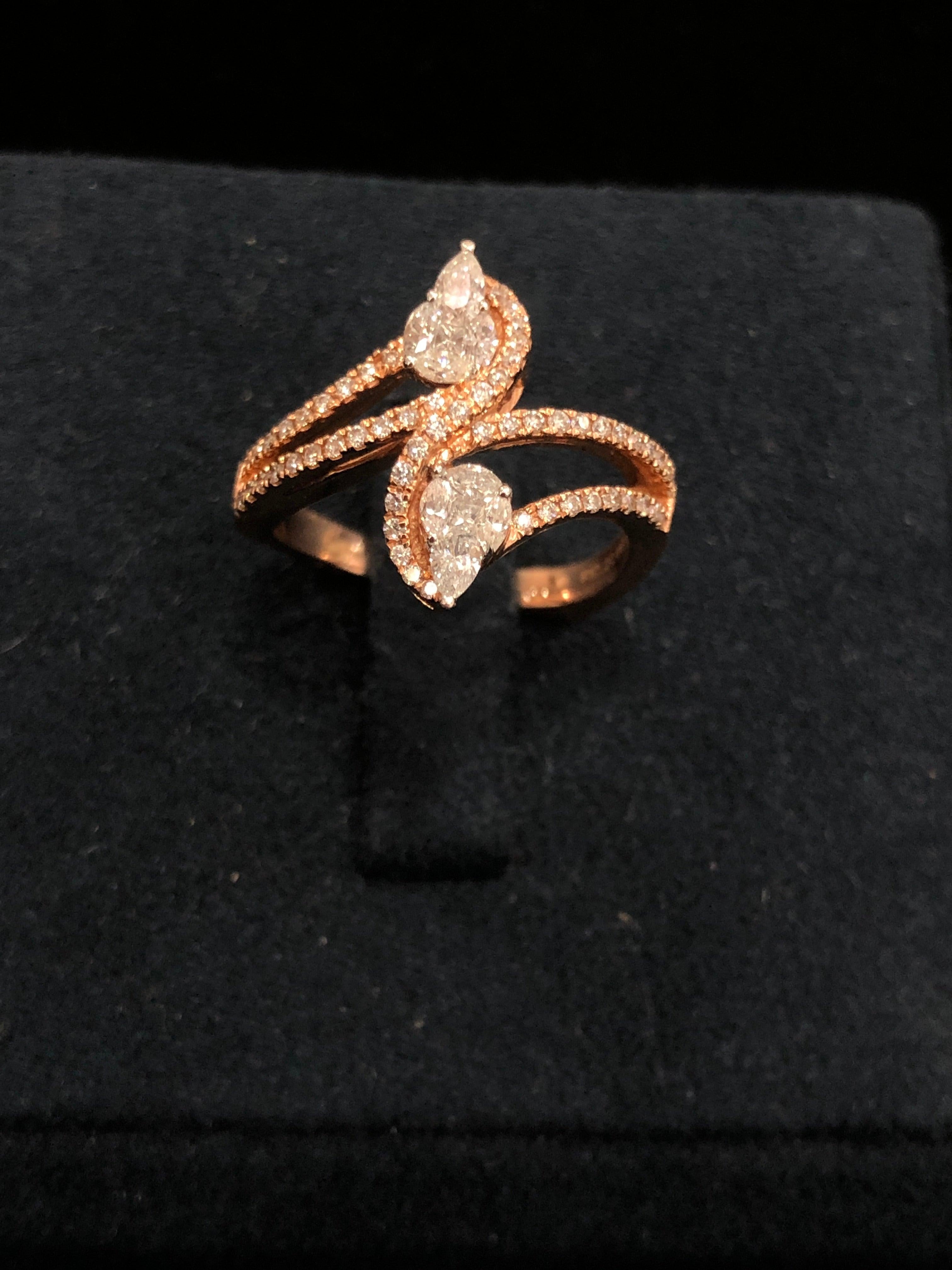 For Sale:  14 Karat Rose Gold White Diamond Ring 3