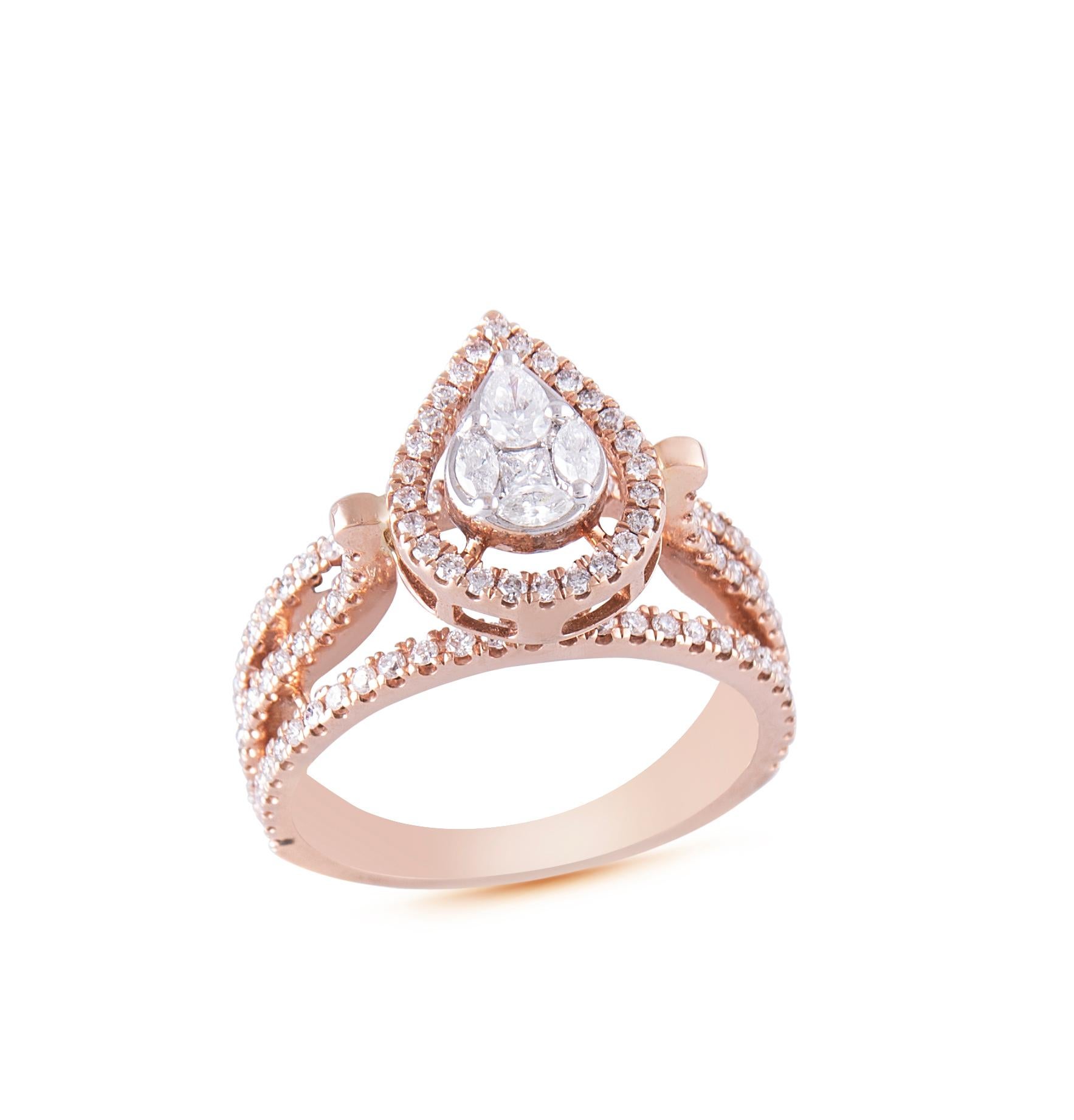 For Sale:  14 Karat Rose Gold White Diamond Ring 4