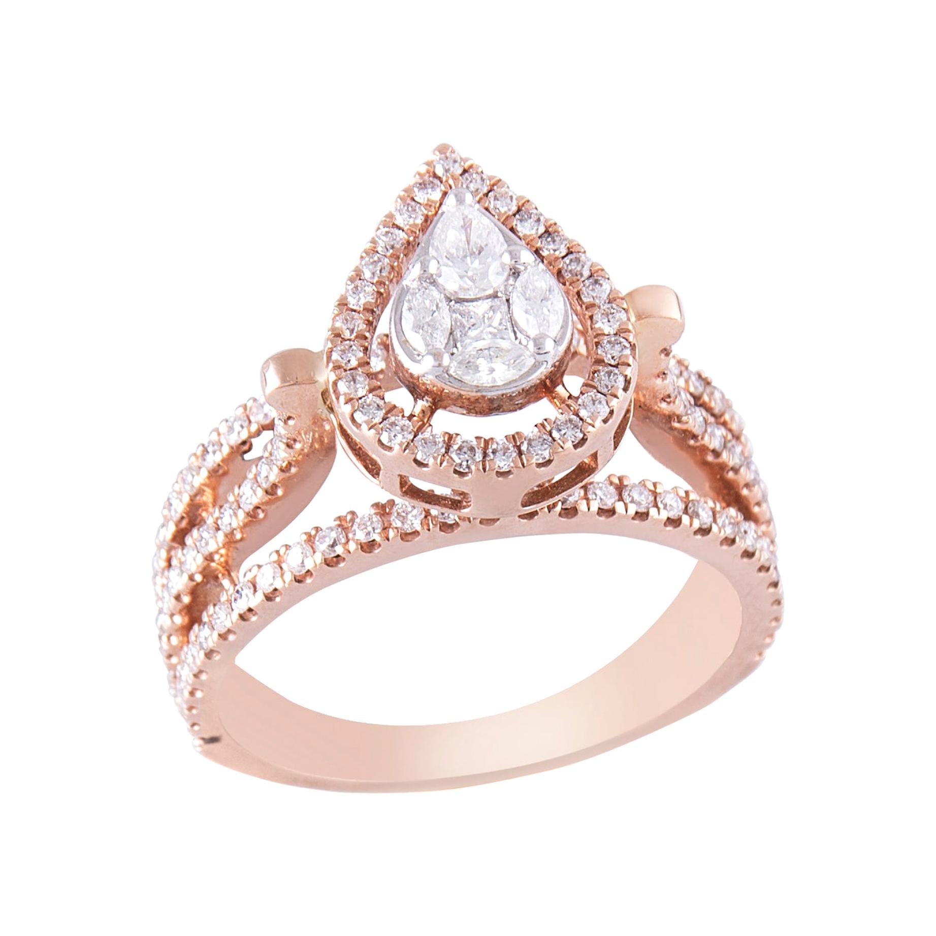 For Sale:  14 Karat Rose Gold White Diamond Ring