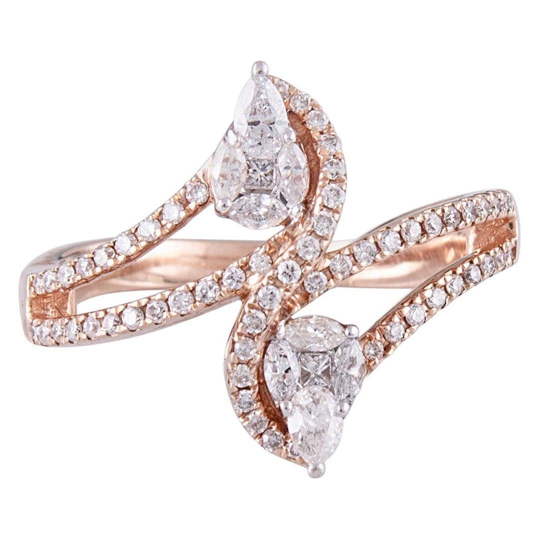14 Karat Rose Gold White Diamond Ring