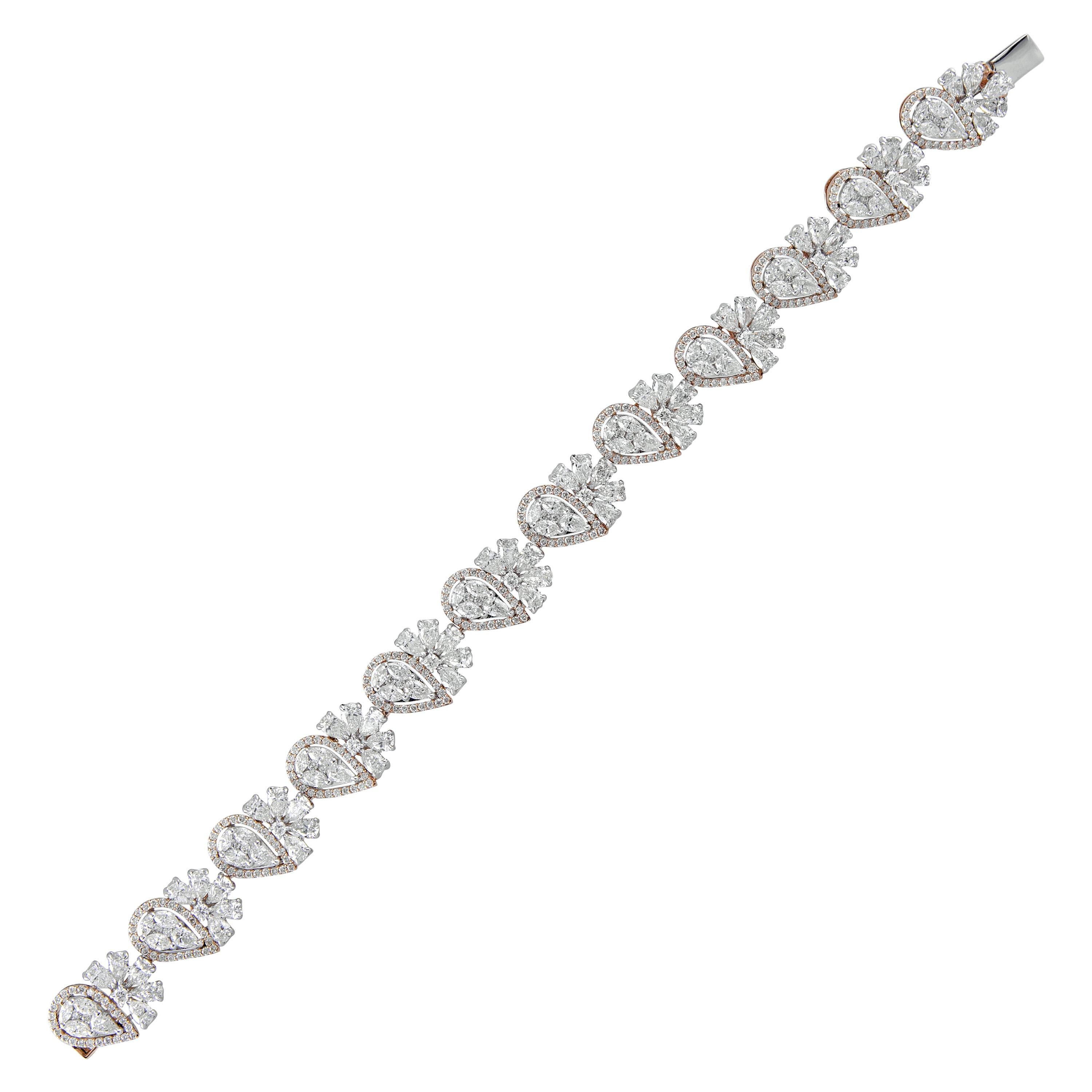 14 Karat Rose Gold White Diamond Tennis Bracelet For Sale