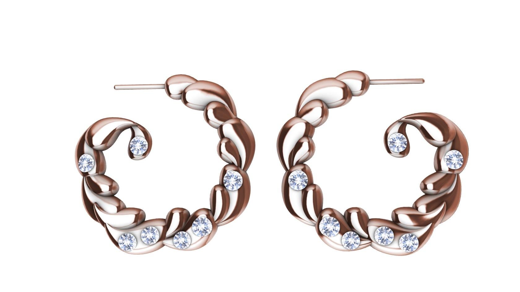 14 Karat Rose Gold & White Sapphires Wave Hoop Earrings, Tiffany designer, Thomas Kurilla Welcomes the new Light , Water, Mind Collection. Getting 2 herniated discs in 2018 , and the discovery of Cyrotherapy in 2020. The injury became an