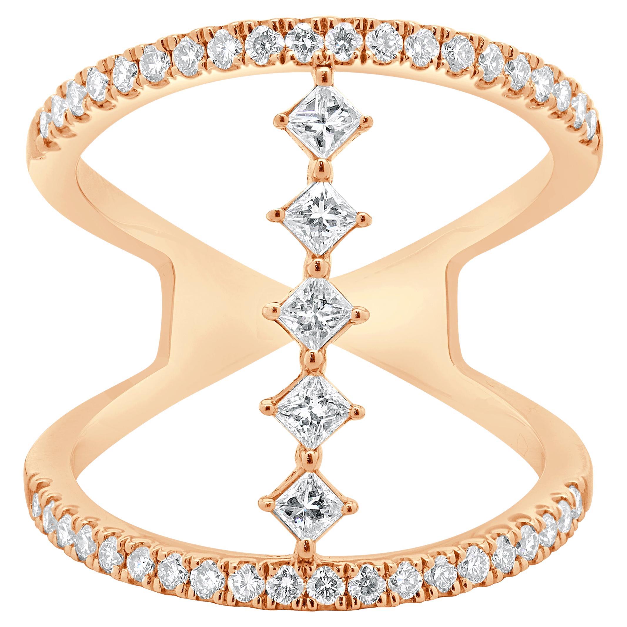 14 Karat Rose Gold Wide Diamond Bar Link Ring
