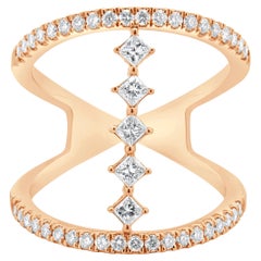 14 Karat Rose Gold Wide Diamond Bar Link Ring