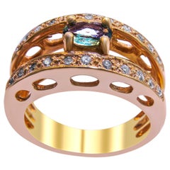 14 Karat Rose Gold with Green Sapphire and Diamond Ladies Ring