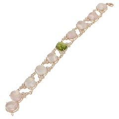 Bracelet en or rose 14 carats avec quartz rose, péridots roses et diamants blancs