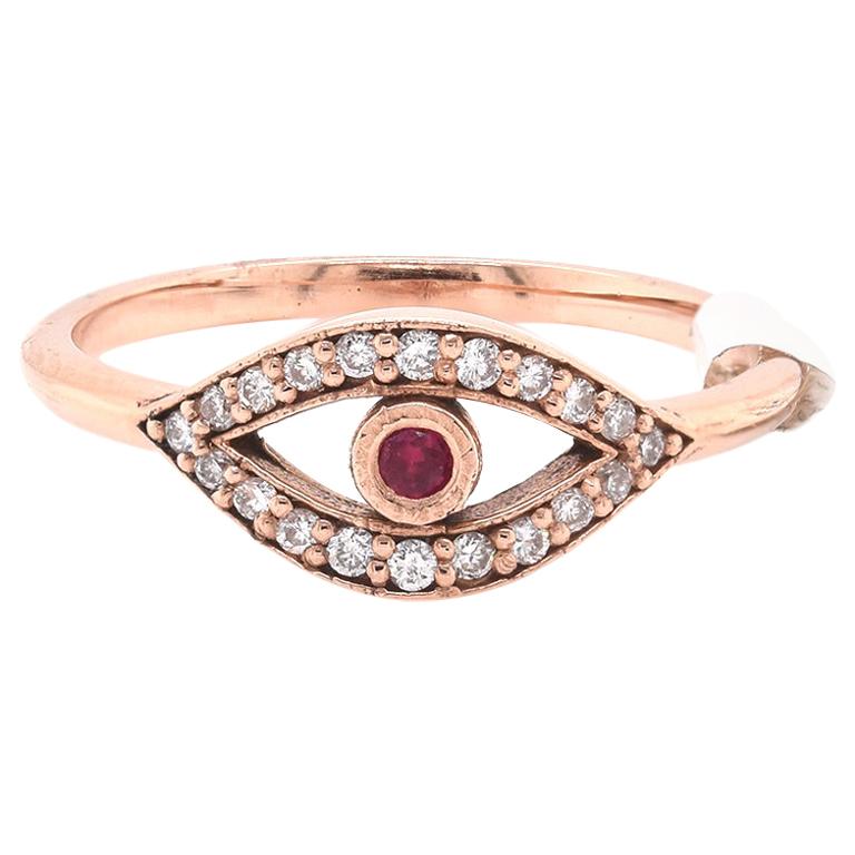 14 Karat Rose Gold Yellow Diamond and Ruby Eye Ring For Sale at 1stDibs ...
