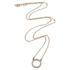 14 Karat Rose Pink Gold Natural Diamond Circle Pendant Necklace