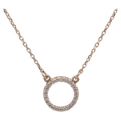 14 Karat Roségold Natürlicher Diamant-Halskette mit Kreis-Anhänger 