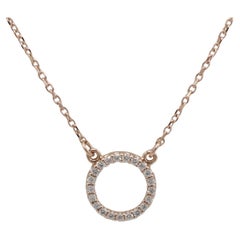 14 Karat Rose Pink Gold Natural Diamond Circle Pendant Necklace