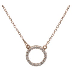 14 Karat Rose Pink Gold Natural Diamond Circle Pendant Necklace 