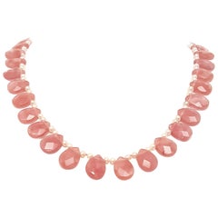 14 Karat Rose Quartz Briolette and Pink Hue Pearl Necklace