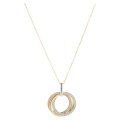 14 Karat Rose, White, and Yellow Gold Diamond Trinity Rolling Ring Necklace