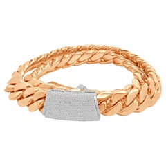 14 Karat Rose & White Gold Cuban Link Chain with Pave Diamond Clasp