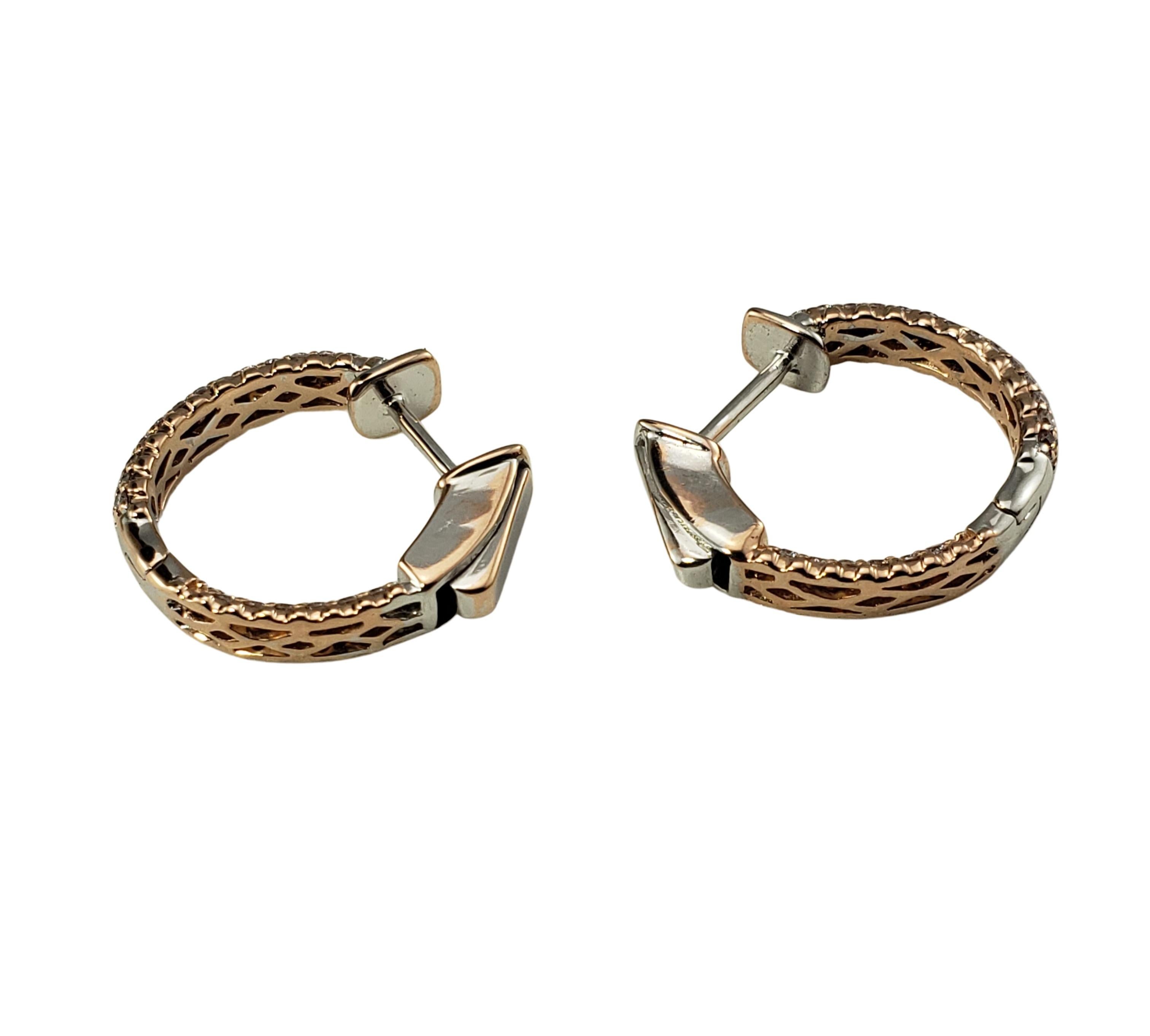 14 Karat Rose/White Gold Diamond Hoop Earrings In Good Condition For Sale In Washington Depot, CT