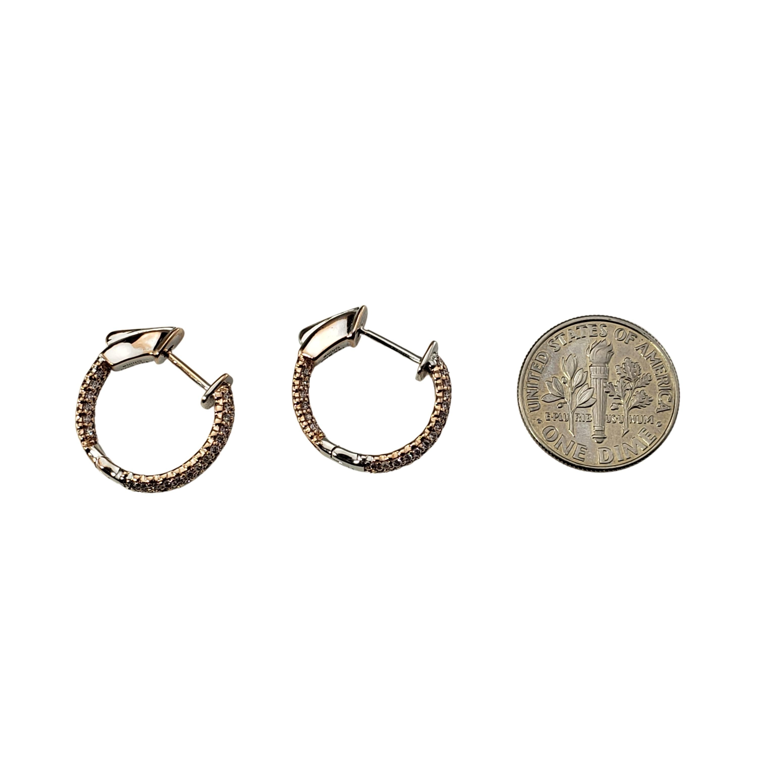 Women's 14 Karat Rose/White Gold Diamond Hoop Earrings For Sale