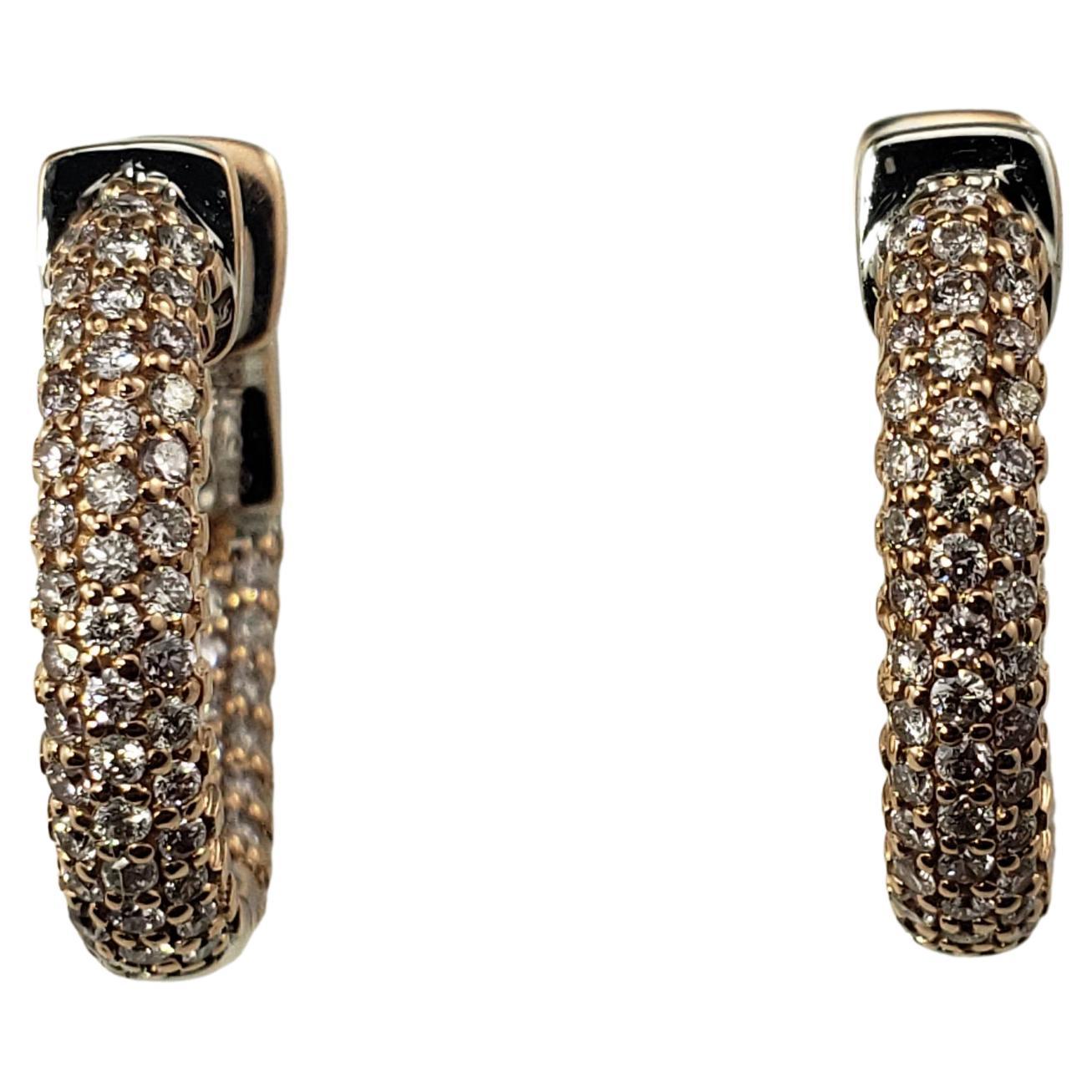 14 Karat Rose/White Gold Diamond Hoop Earrings For Sale