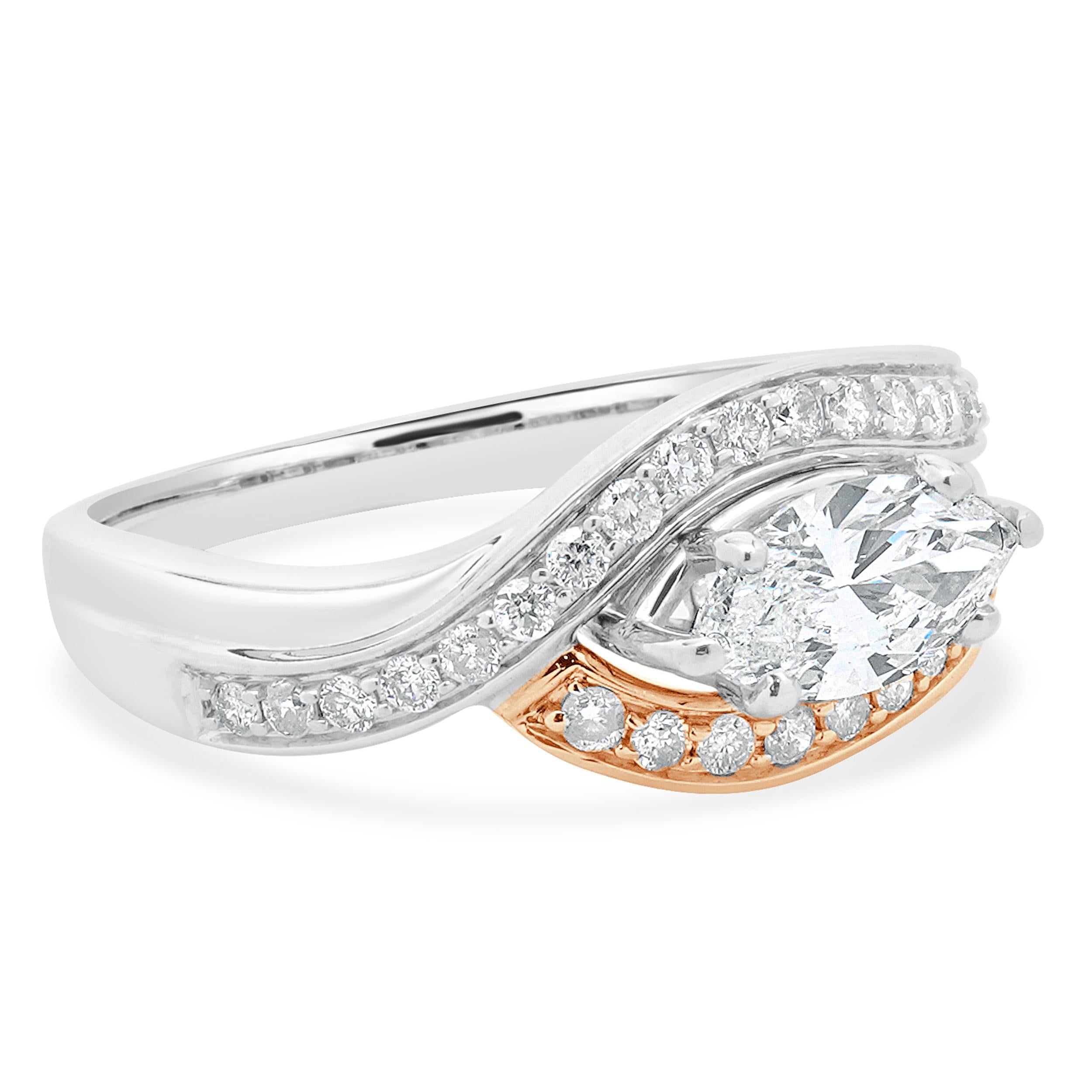 Verlobungsring aus 14 Karat Roségold mit Diamanten im Marquise-Schliff (Marquiseschliff) im Angebot