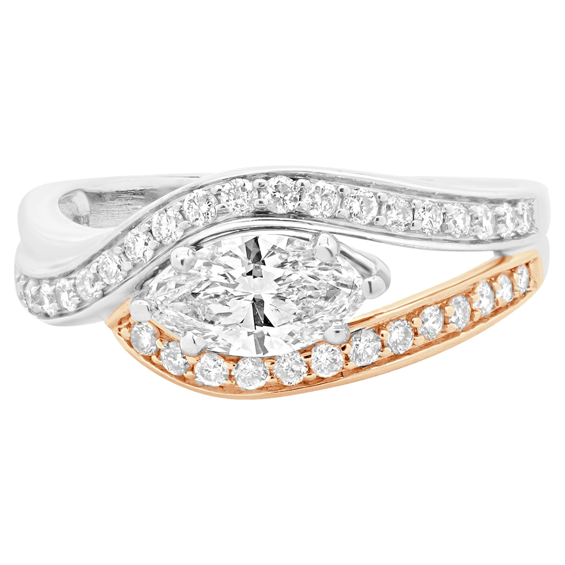 Verlobungsring aus 14 Karat Roségold mit Diamanten im Marquise-Schliff im Angebot