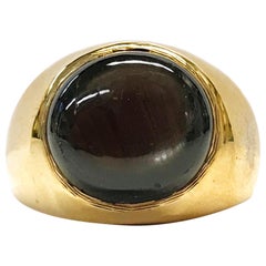 Yellow Gold Round Black Star Sapphire Ring