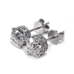 14K White Gold Round Diamond Stud Earrings, 1.06ctw, SI2 Clarity, USA