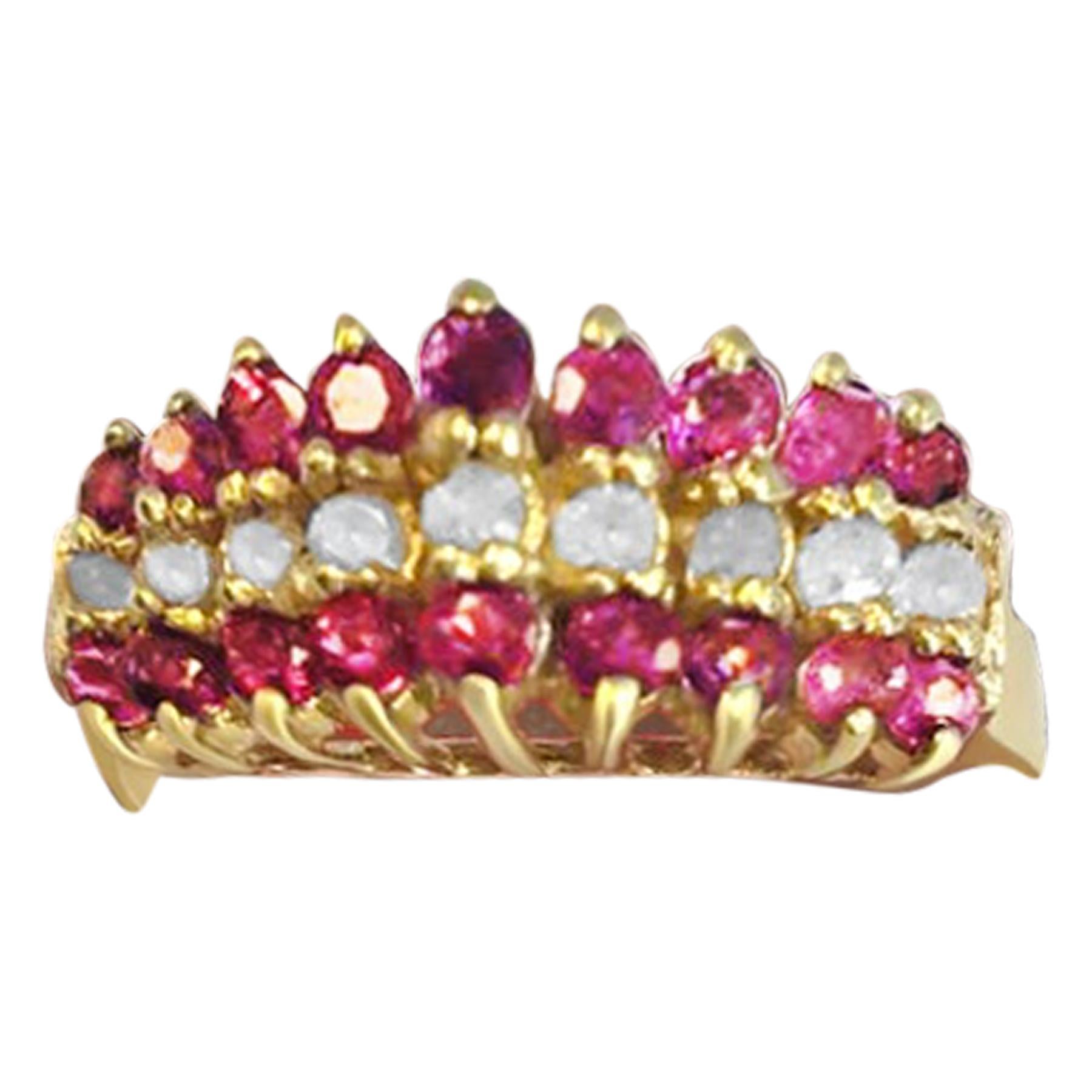 14 Karat Rubi and Diamond Pyramid Ring