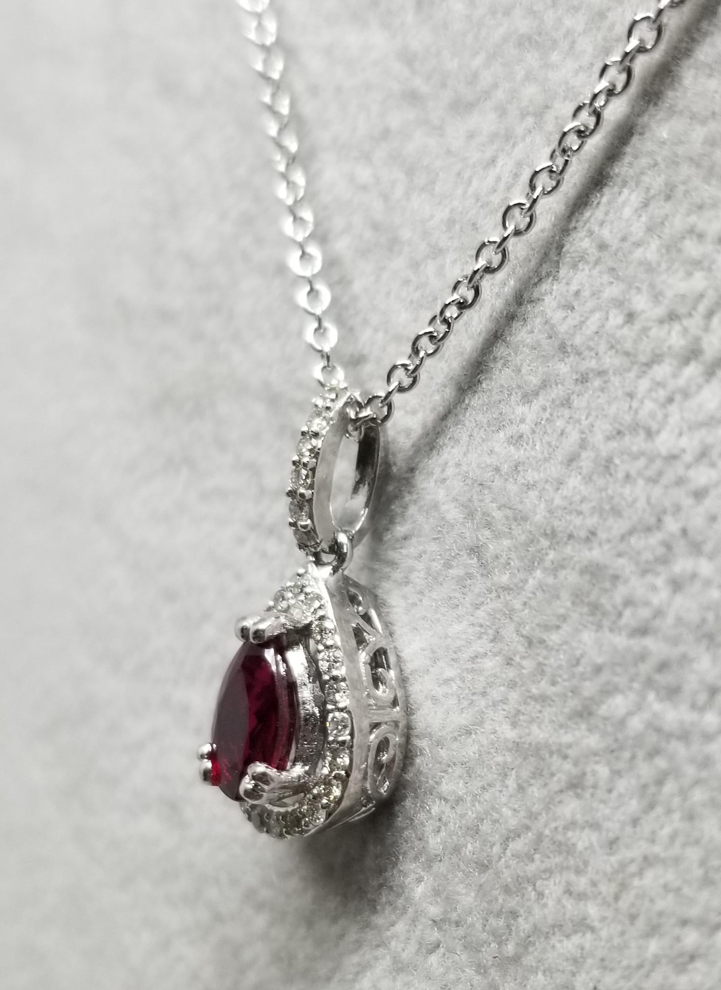 14 Karat Ruby and Diamond Halo Pendant In New Condition For Sale In Los Angeles, CA