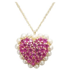 14 Karat Ruby and Pearl Heart Pendant