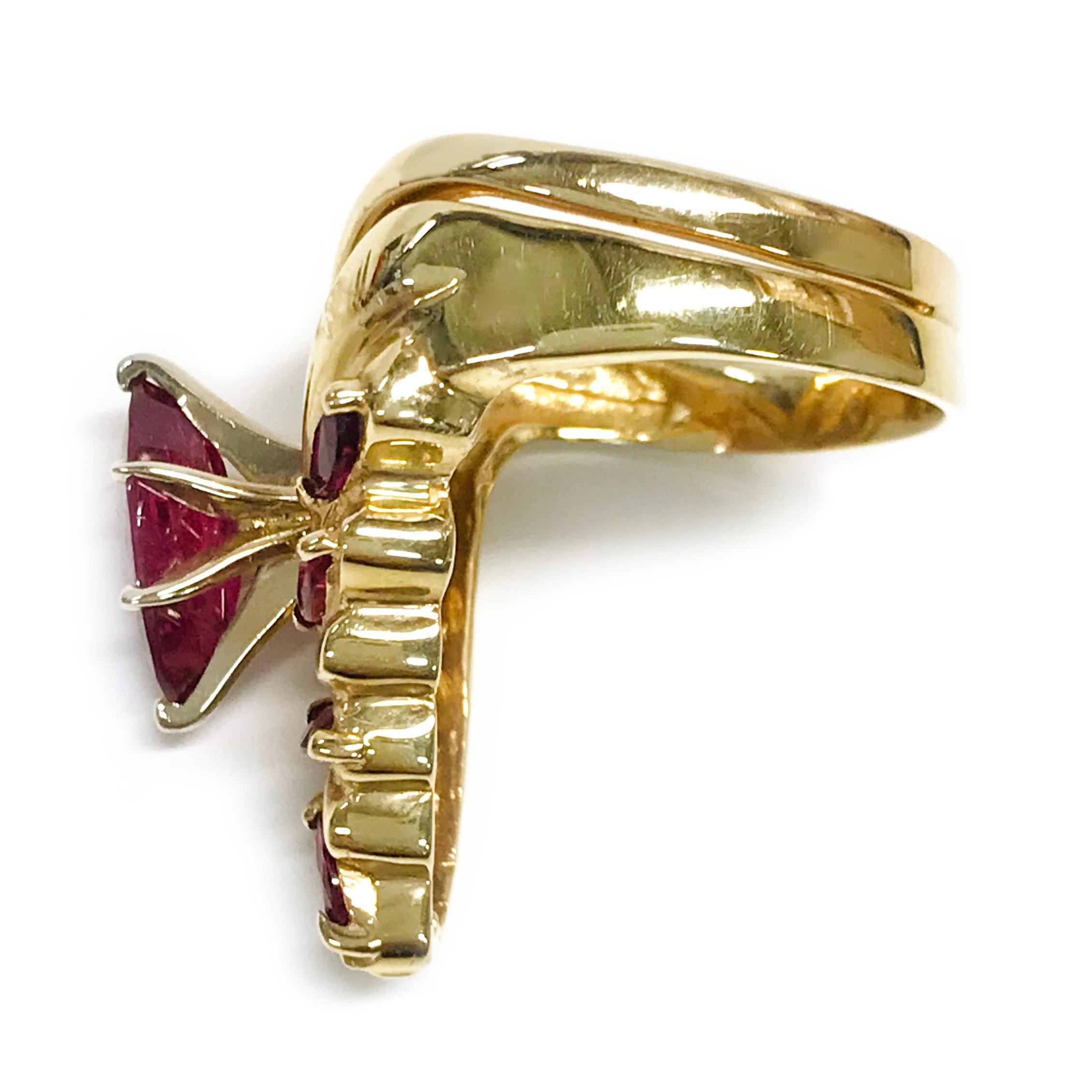 Marquise Cut 14 Karat Ruby Diamond Cocktail Ring For Sale