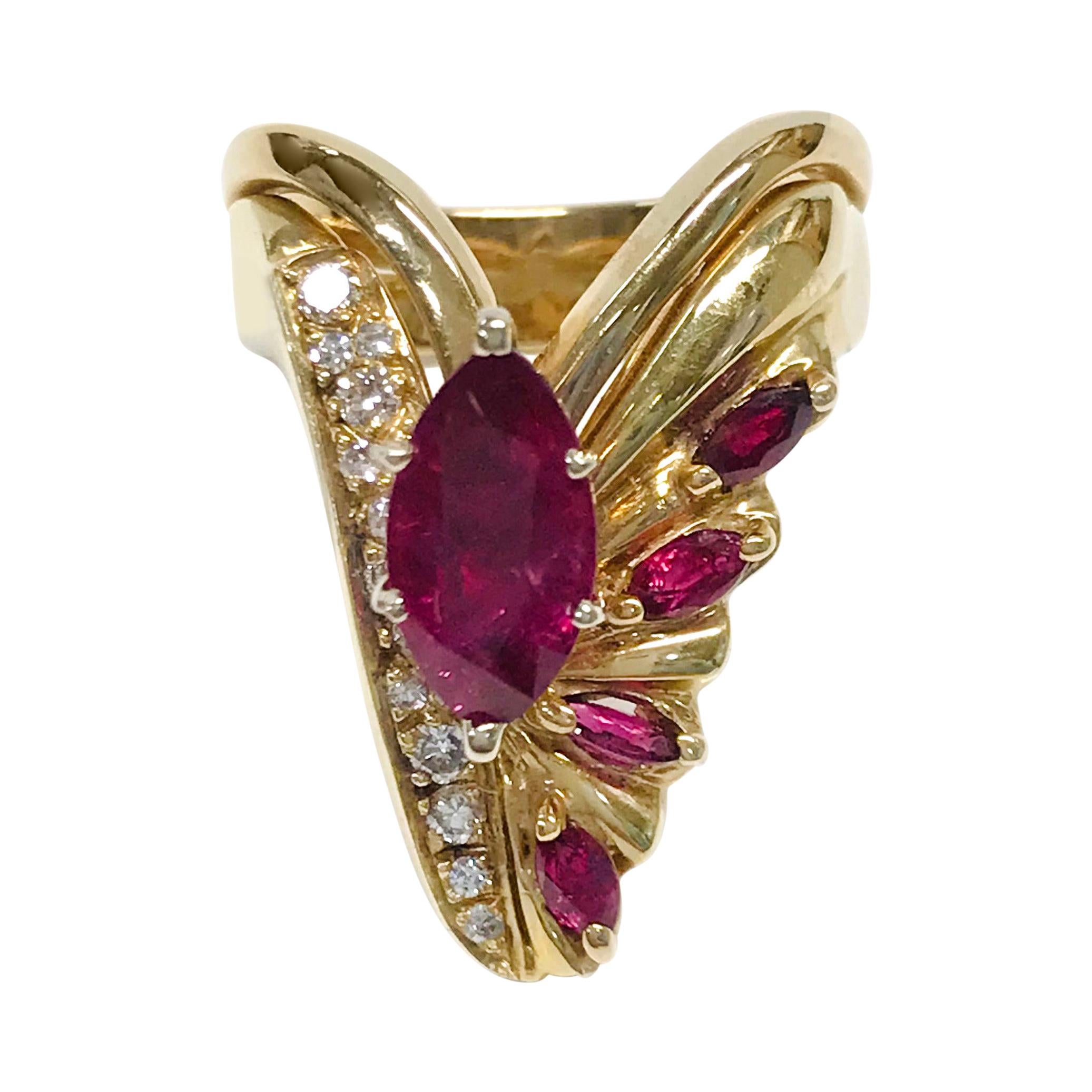 14 Karat Ruby Diamond Cocktail Ring For Sale