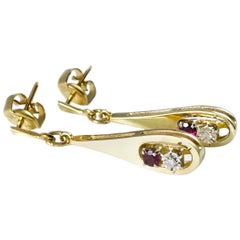 14 Karat Ruby Diamond Dangle Earrings