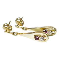14 Karat Ruby Diamond Elongated Teardrop Dangle Earrings