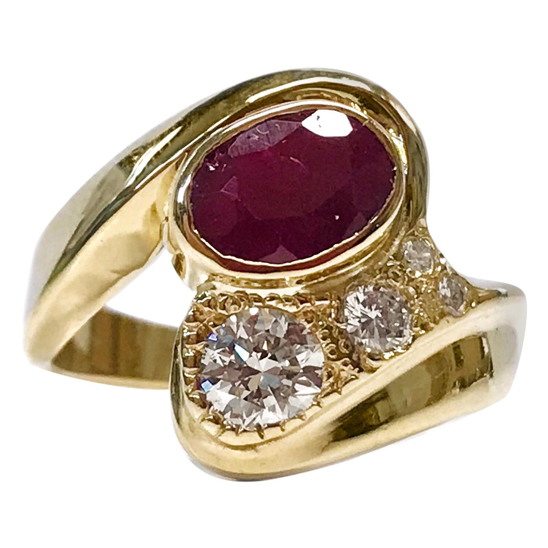 14 Karat Ruby Diamond Ring