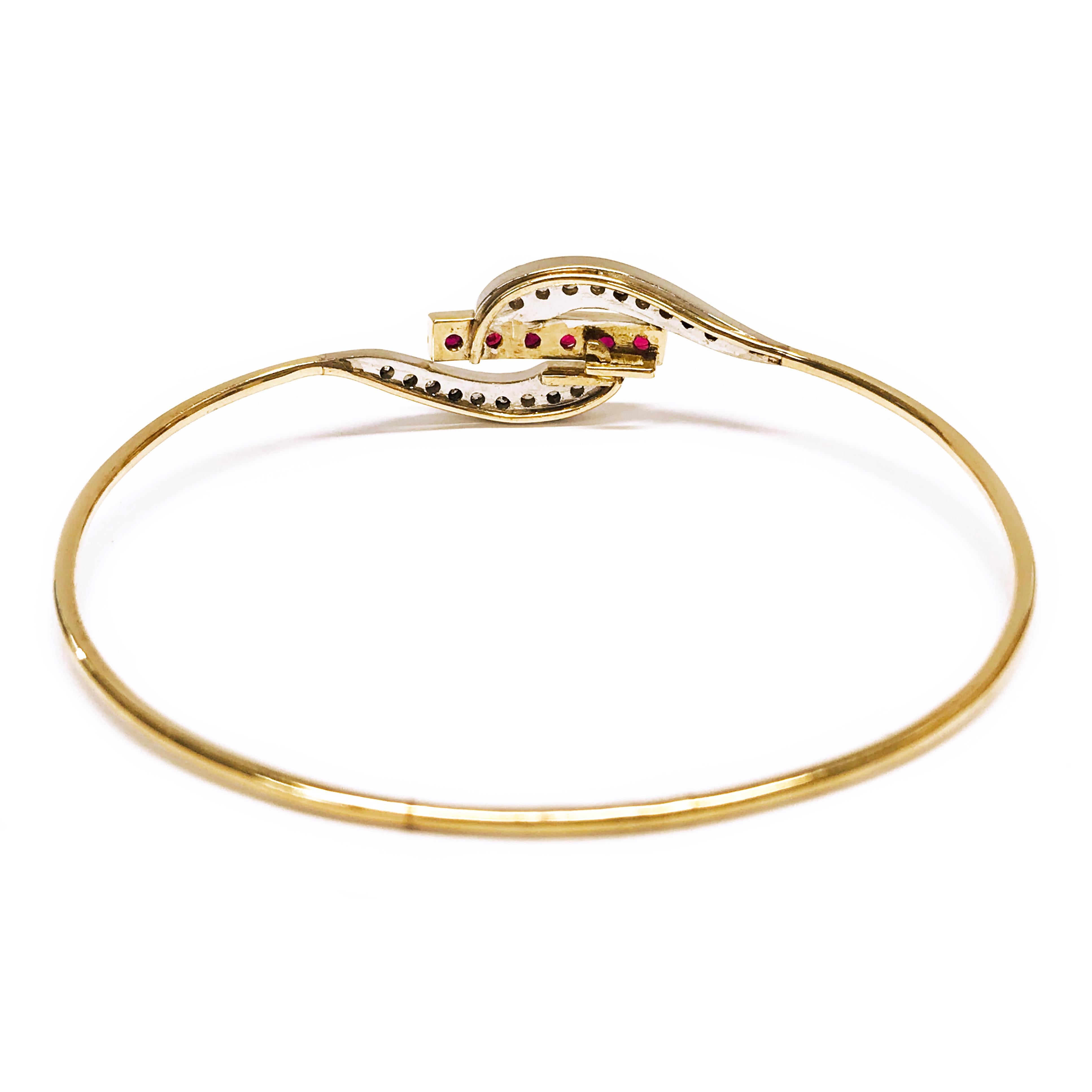 Women's or Men's 14 Karat Ruby Diamond Wire Bangle Bracelet For Sale
