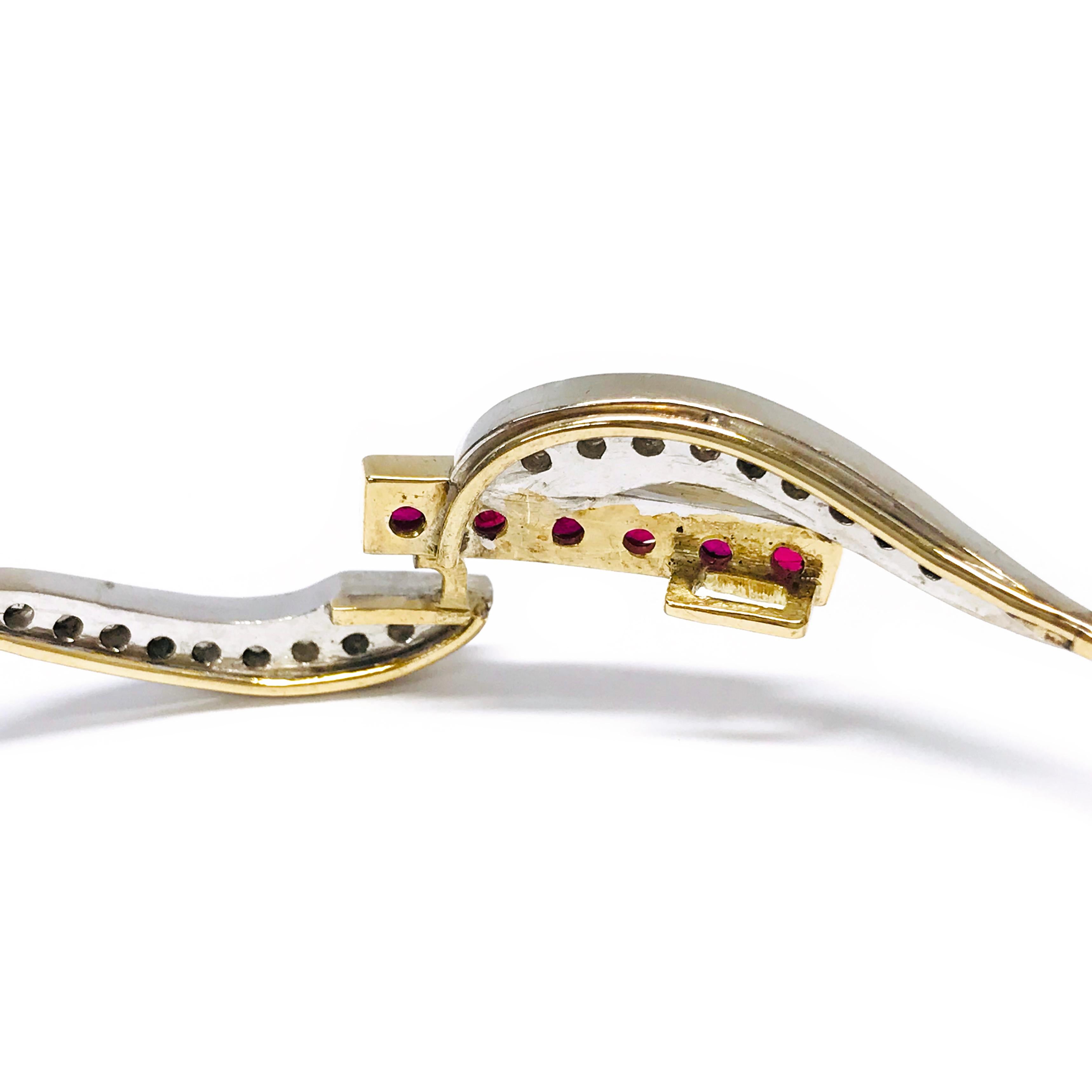 14 Karat Ruby Diamond Wire Bangle Bracelet For Sale 1