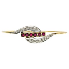 14 Karat Ruby Diamond Wire Bangle Bracelet