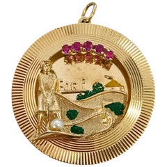 Pendentif de golf médaillon en or 14 carats avec perle de rubis