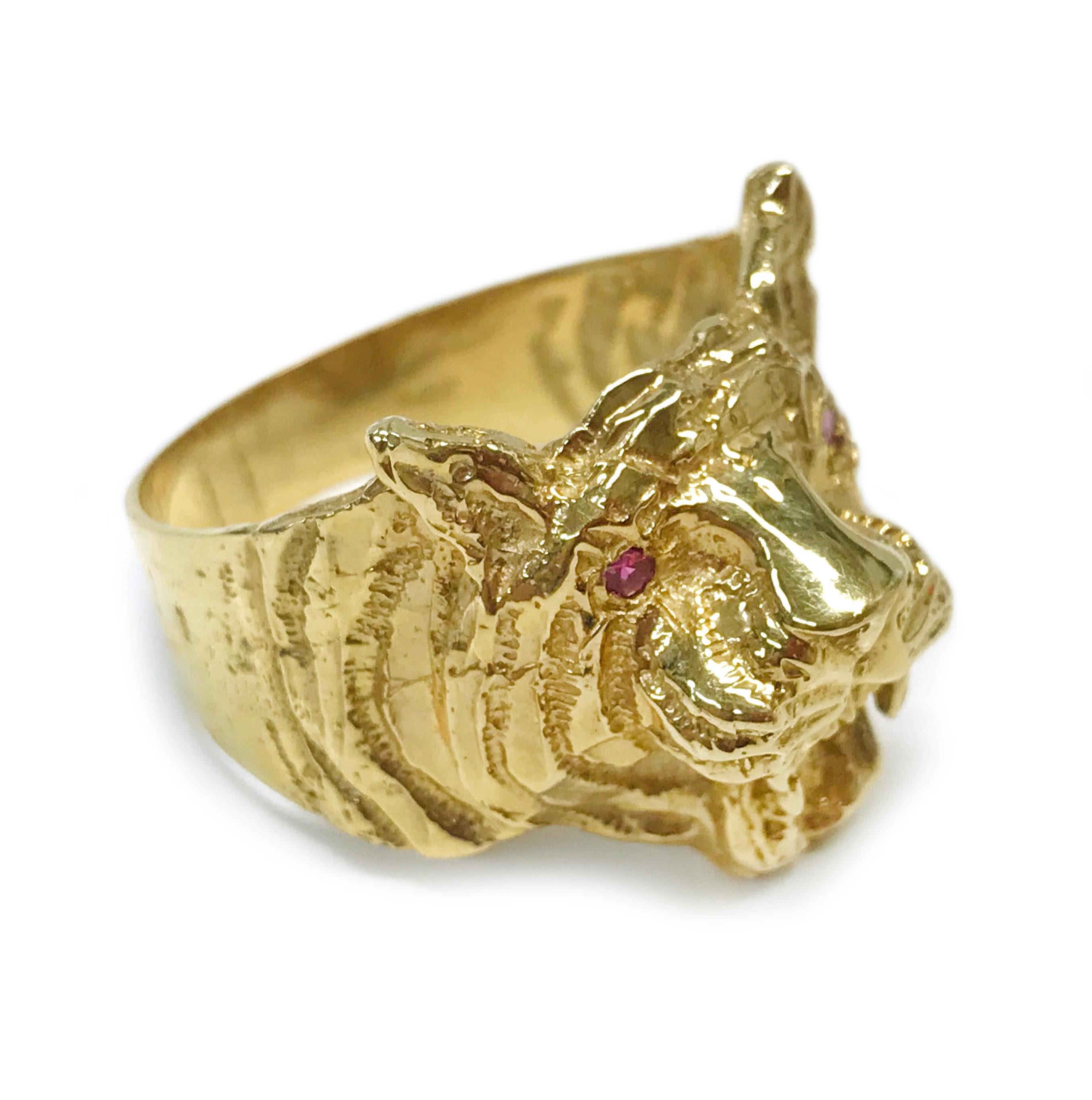 gold tiger ring with ruby eyes