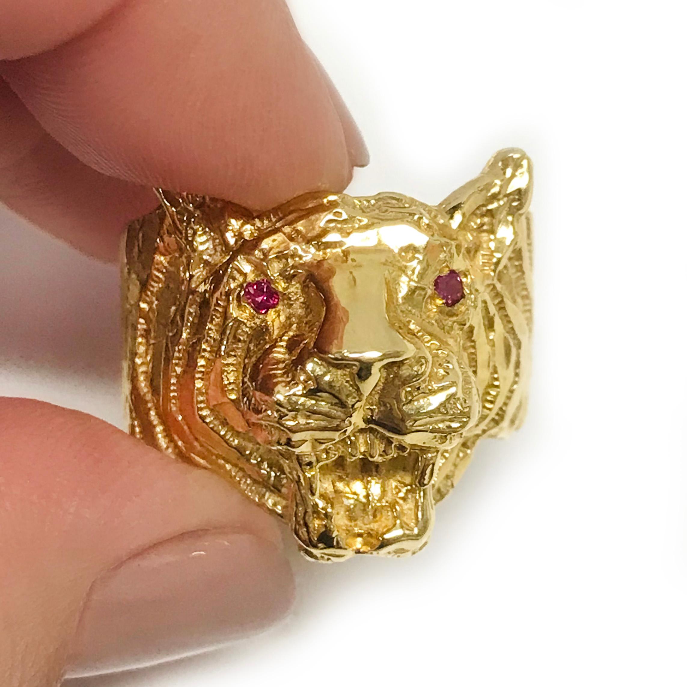 Retro 14 Karat Ruby Tiger Ring For Sale
