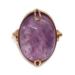 14K Russian Rose Gold Amethyst Cocktail Ring, Circa 1980s, 15ct
