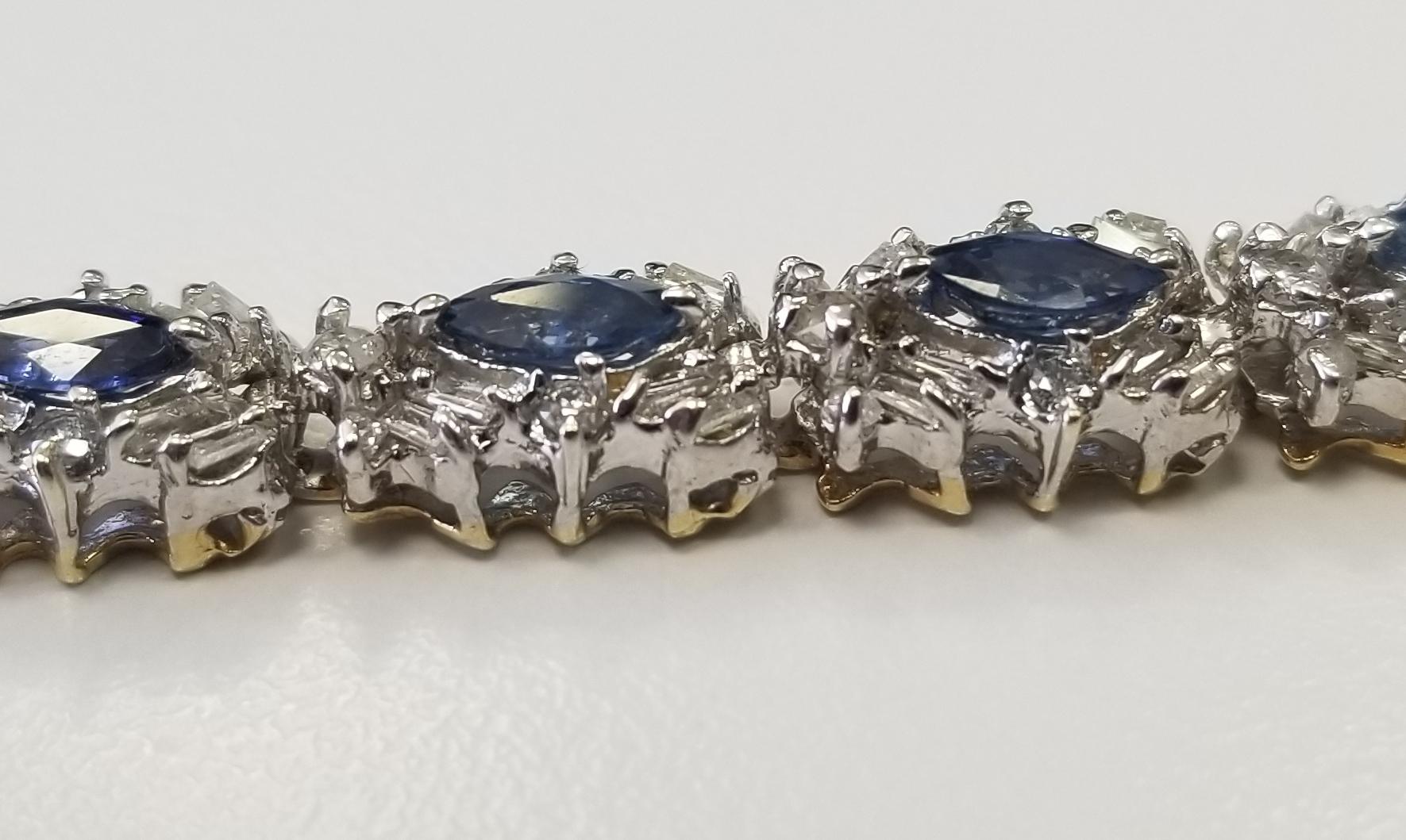 Women's or Men's 14 Karat Sapphire and Diamond Bracelet 8.75 Carat Total Weight