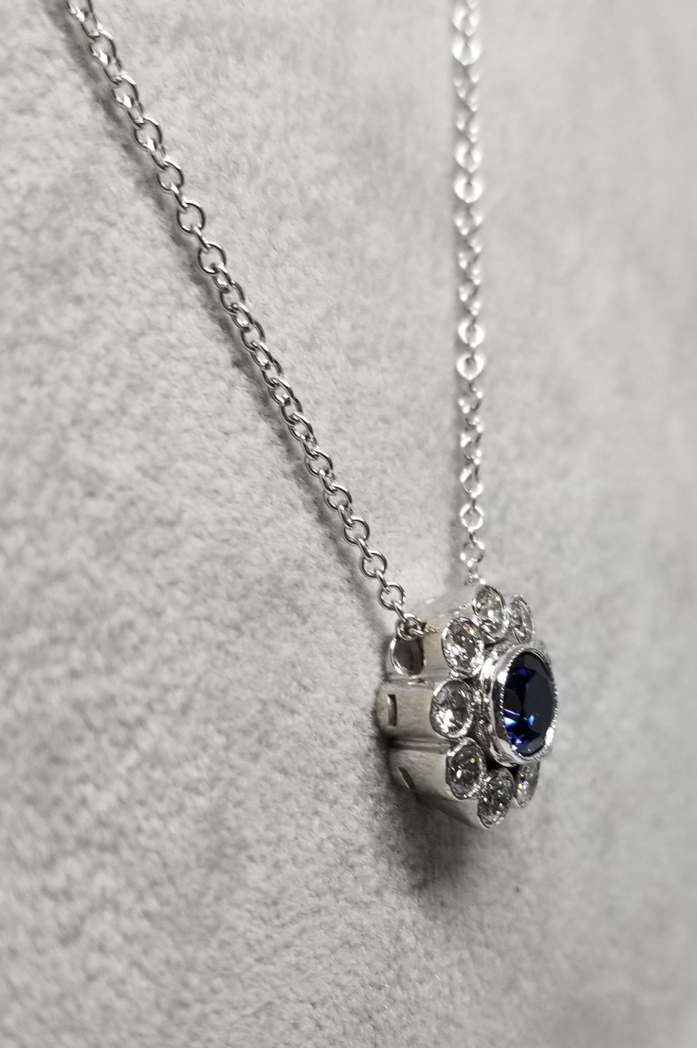 Art Deco 14 Karat Sapphire and Diamond Halo Pendant For Sale