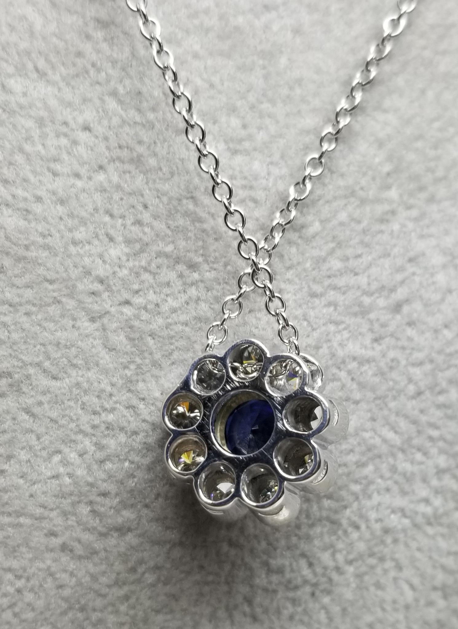 14 Karat Sapphire and Diamond Halo Pendant In New Condition For Sale In Los Angeles, CA