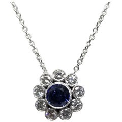Colgante Halo de Zafiro y Diamante de 14 Kilates