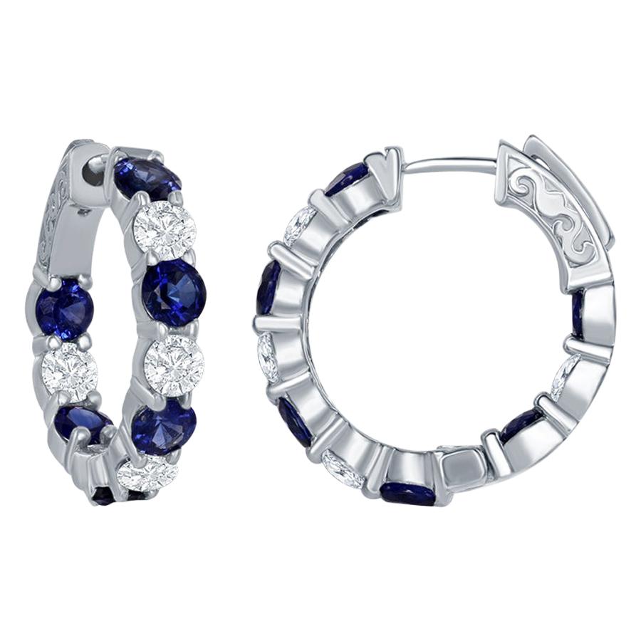 14 Karat Sapphire and Diamond Hoops Earrings