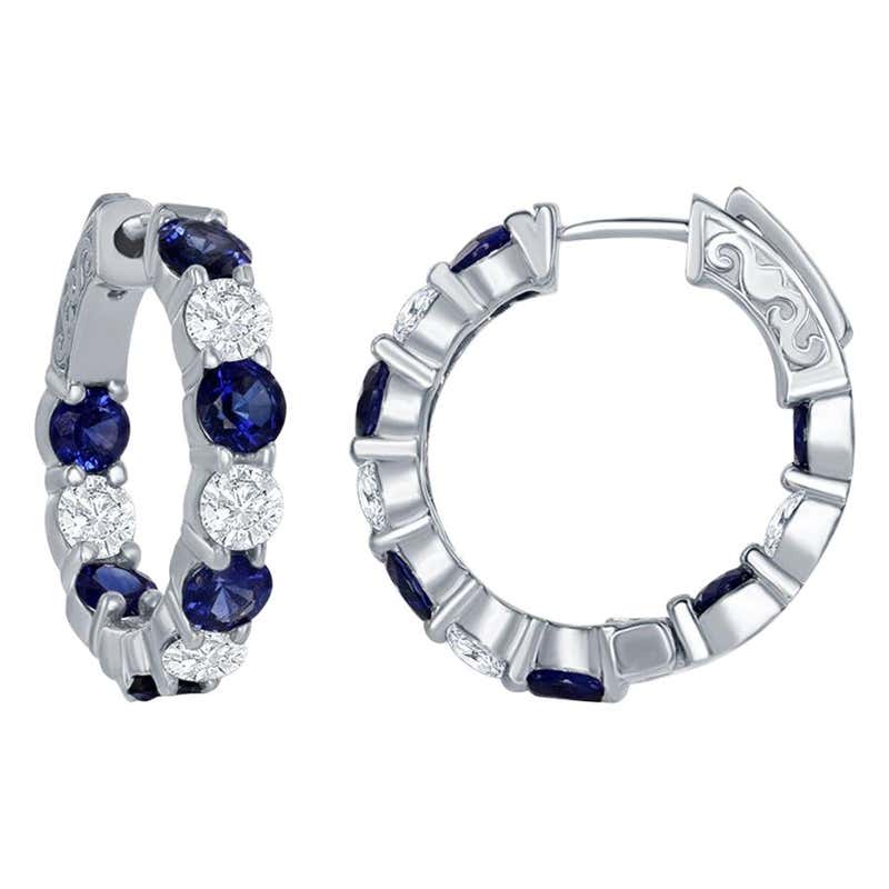 7 Carat Diamond Hoop Earrings 14 Karat White For Sale at 1stDibs