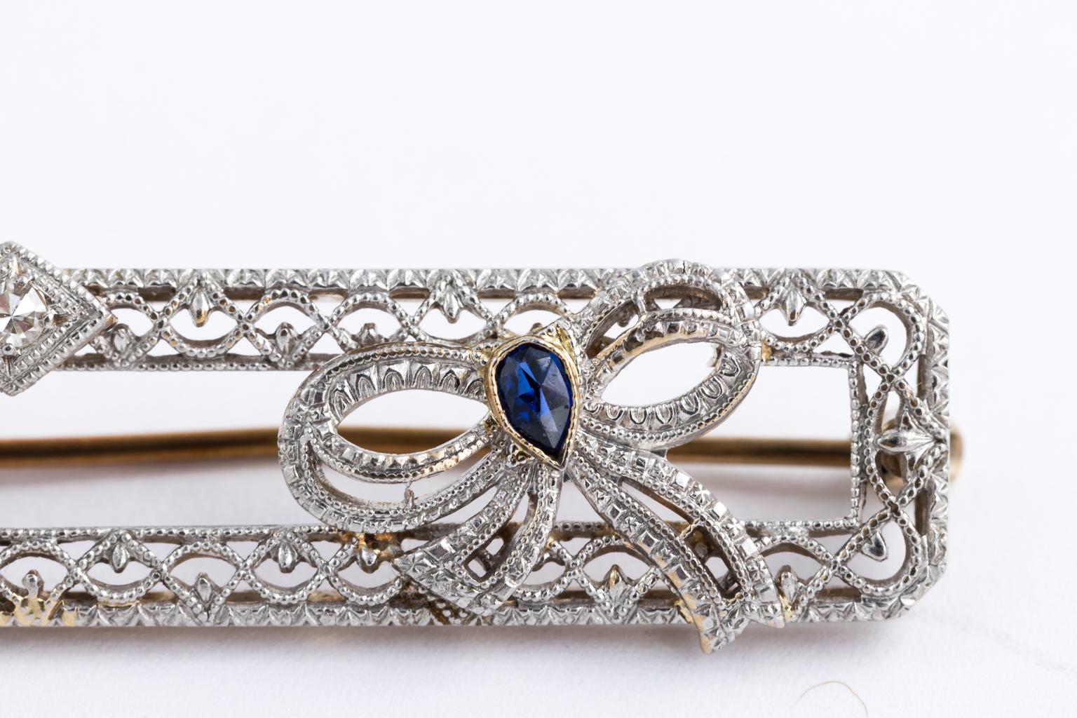 14 Karat Sapphire and Diamond Pin 1